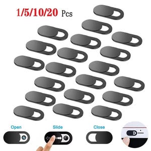 Lot de 5 à 20 caches webcam ultra-fins pour ordinateur portable, tablette et téléphone (coulissant pour préserver la confidentialité)