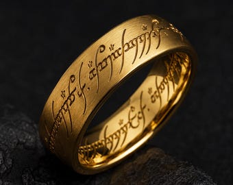 Anillo Élfico de Fantasía en Oro, Plata y Negro – Anillo de Boda Regalo para el Novio