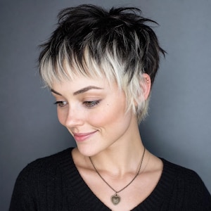 Kort Pixie-Cut Peruk Ombre Svart Blond Värmebeständig Syntet