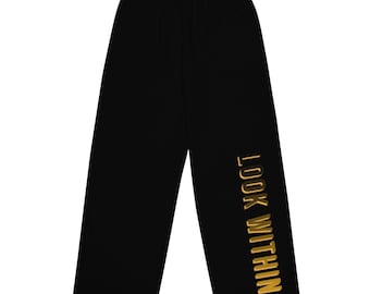 Look Within Black Wide Leg Lounge Pants with Bold Gold Text