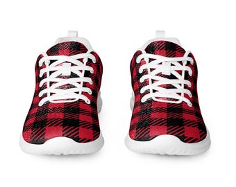 Red Buffalo Plaid Mens Athletic Sneakers Lumberjack Pattern Lightweight Running Shoes