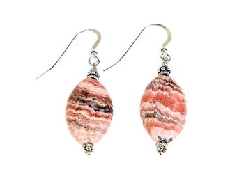 Rhodochrosite and Sterling Silver Earrings