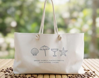 Bolso de fin de semana con diseño de conchas marinas, sombrilla de playa y estrellas de mar / Bolso personalizado para despedida de soltera