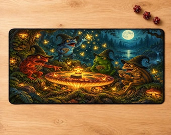 Frog Wizard MTG Spielmatte, Mondlichtwald Fantasy-Spielmatte (mit/ohne Zonen)