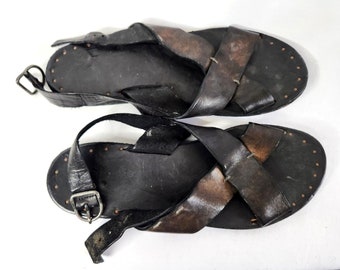 Sandali da uomo vintage - Sandali con cinturino incrociato in pelle marrone invecchiato di AUGUSTO - Gladiatore romano Nomade Medieval Gypsy - Italia Uomo 8.5