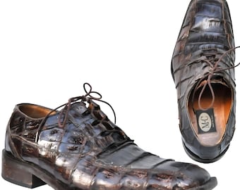 Vintage Men's Genuine Alligator Shoes - Brown Lace Up Italian Shoes by MC Mario Campatelli sz 9.5 Italy