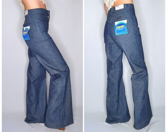 Vintage 70er Jahre WRANGLER Jeans Denim DEADSTOCK - Palazzo Hose - Hoch taillierte Hose - Weites Bein Legged Hose - Bell-Bottom-Hose - 27 "Taille XS