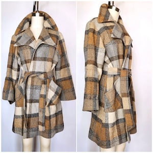 Vintage オンブレチェック ウール ロングコート アウター ヨーロッパ 