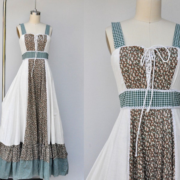 Peasant Dress - Prairie Dress - Gunne Sax Dress by Jessica San Fransico - Corset Dress - Maxi Dress - Vintage Boho Hippie Gypsy Size XXS XS