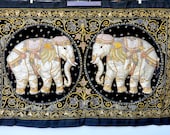 SALE Huge Burmese Elephants Tapestry Wall Hanging - Embroidered Elephant Tapestry - Heavily Beaded Art Work Textile - Large Big Wall Hanging