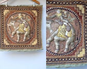 SALE Burmese Elephants Tapestry Wall Hanging - Embroidered Elephant Tapestry - Heavily Beaded Art Work Textile - Square Wall Hanging - Decor