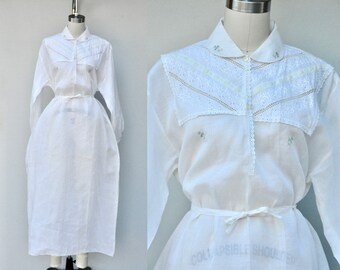 Linen Maxi Nightgown Lingerie - Slip Dress - Long Maxi Sheer NightGown - Long Sleeves - 50s 60s NightGown made in Italy Deadstock M - L