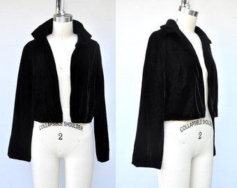 Blazer veste boléro en velours noir des années 50 et 60 - Cape boléro en velours noir label UNION - boléro court - opéra cocktail XS S