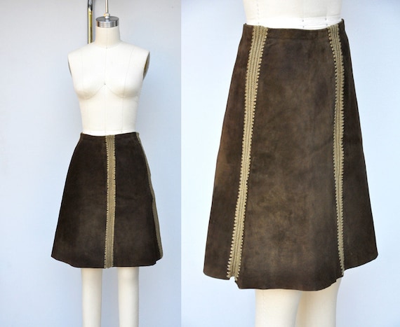 Vintage High Waisted Leather Skirt and Crochet Pa… - image 1