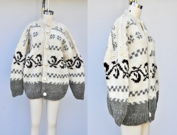 Vintage Icelandic Cardigan Sweater - Wool Cardigan