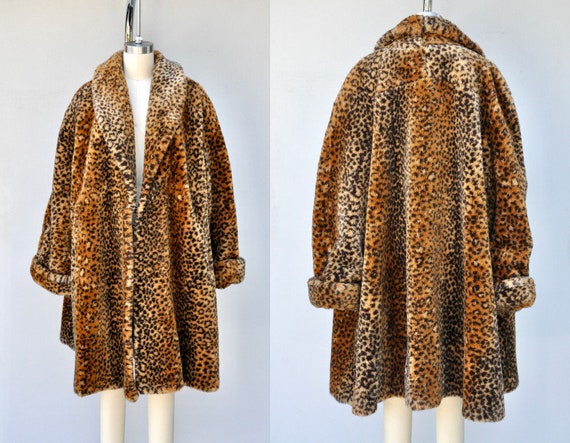 Faux Fur Leopard Coat - Vegan Leopard Print Coat … - image 1