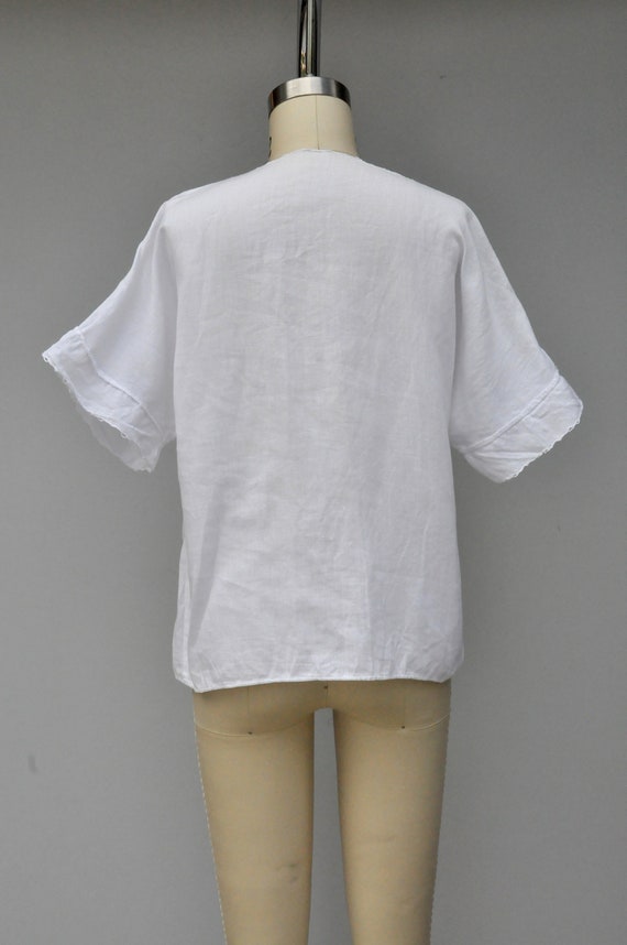 Asymmetrical White Cotton Blouse - Hand Embroider… - image 8