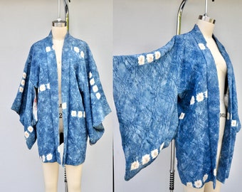 Kimono Haori Jacket Robe - Kasuri Kimono - Crinkled Silk Tie Dye Kimono Duster Layering Lingerie - Japanese Kimono Robe - UNISEX Silk Kimono