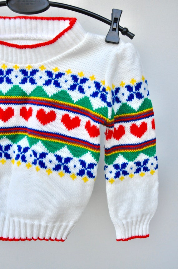 70s 80s Girl's Sweater - Fair Isle Sweater - Puff… - image 3