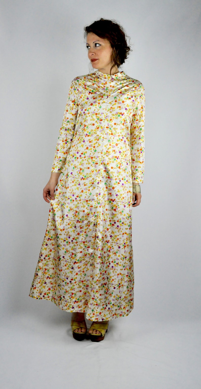 Vintage Tent Dress Floral Dress Long Sleeves Dress SATIN | Etsy