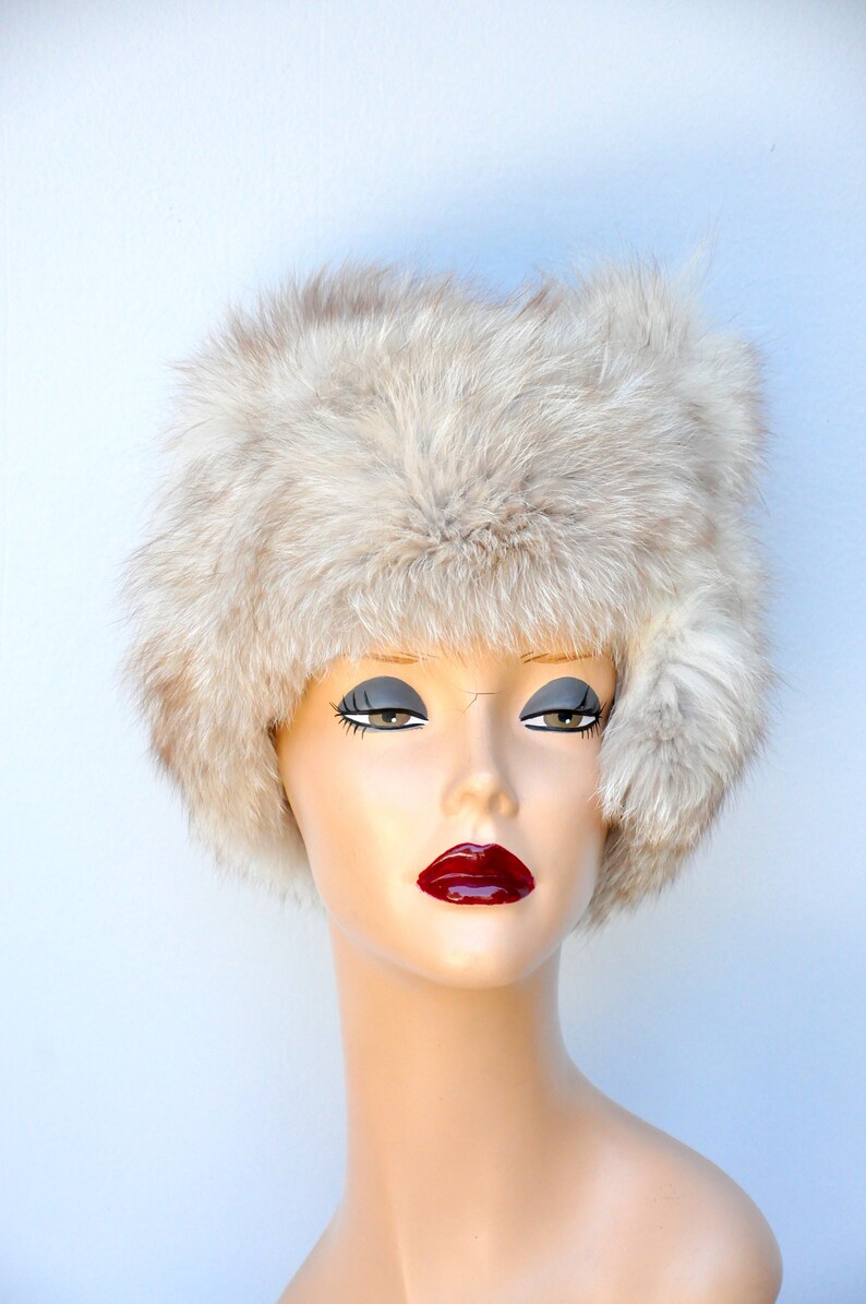 Vintage FOX Fur Hat 50s 60s Mid Century Fox Fur Hat Arctic Silver Fox Fur Hat Chunky Fox Fur Hat Fluffy Fur Hat Soft Fur Hat image 5