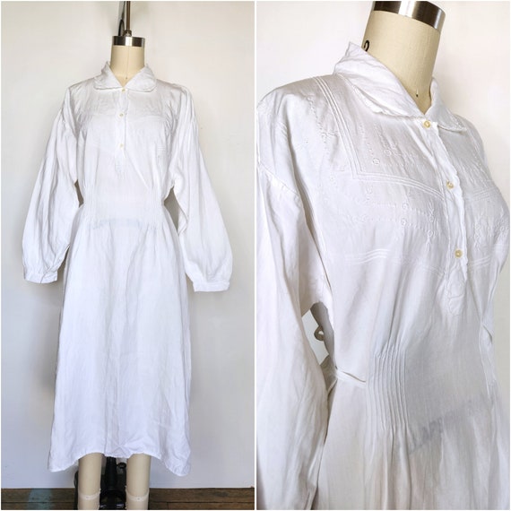 Vintage 1900s Nightgown Nightdress - Cotton Embro… - image 1