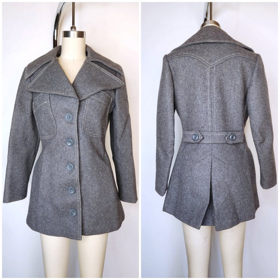 Vintage Gray Wool Jacket With Pointed Collar - Pointed Collar