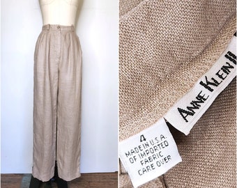 Vintage High Waisted LINEN Pants - Anne Klein USA Union Label - Straight Long Pants - Cigarette Pants - Minimalist - Spring Summer Fall XS