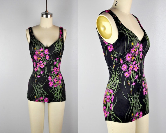 50s Swimsuit - 50s Bathing Suit - Draped Ruched Sw
