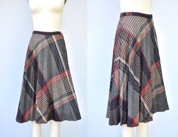 Vintage WOOL Skirt - Pleated Wool skirt - Plaid W… - image 1