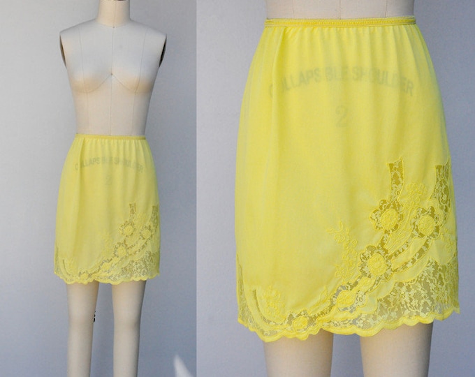 50s Floral LACE Half Slip Yellow Slip Under Skirt Mid Century 50s 60s