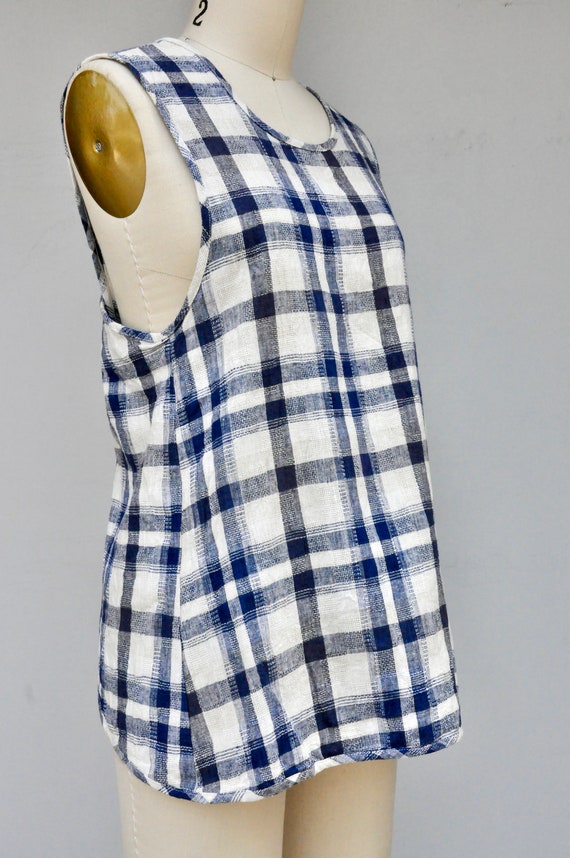 Vintage Linen Set Blouse and Jacket - Plaid Linen… - image 10