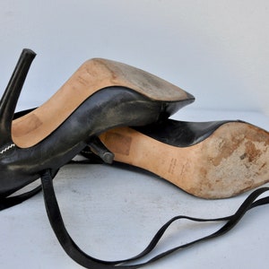 YSL Yves St Laurent Black Stiletto Pumps Shoes - High Heels - Gladiator Straps Shoes - Ankle Strap Shoes - Cocktail Elegant Couture 38 7.5 8 image 7