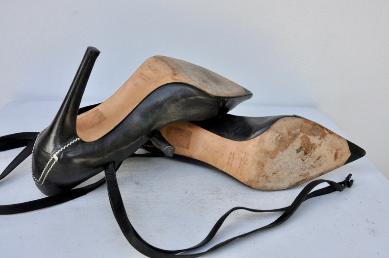 YSL Yves St Laurent Black Stiletto Pumps Shoes - High Heels - Gladiator Straps Shoes - Ankle Strap Shoes - Cocktail Elegant Couture 38 7.5 8 image 7