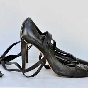 YSL Yves St Laurent Black Stiletto Pumps Shoes - High Heels - Gladiator Straps Shoes - Ankle Strap Shoes - Cocktail Elegant Couture 38 7.5 8 image 3