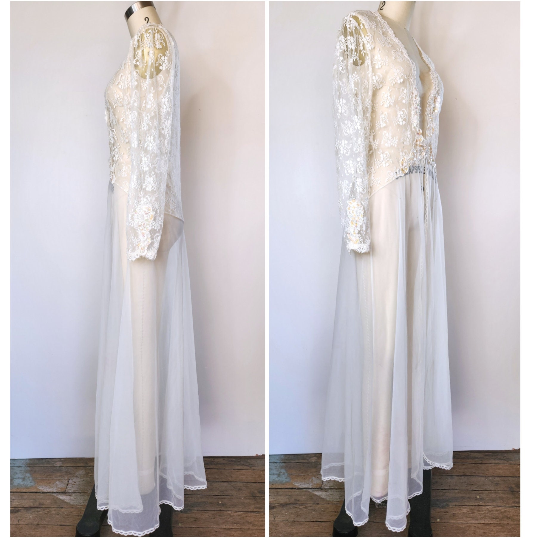 Vintage Victoria's Secret Lace Slip Dress & Bed Jacket Robe SET