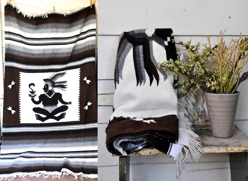 WOOL Rug Blanket Vintage Chimayo Native American Wool Knit Etsy