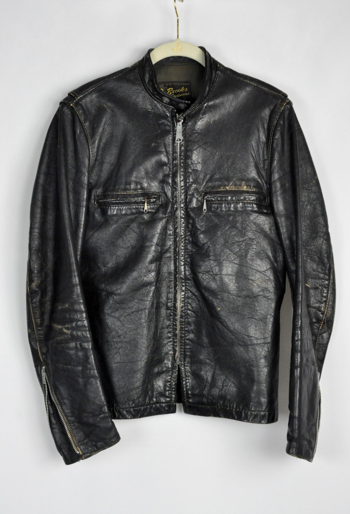Black Leather Jacket Vintage Leather Jacket by BROOKS | Etsy