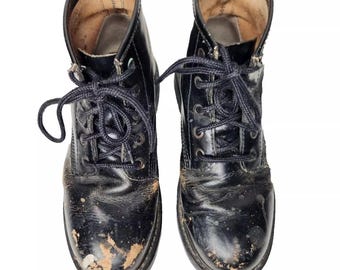 Vintage Nana Industrial Black Leather Lace up Boot - Steel 