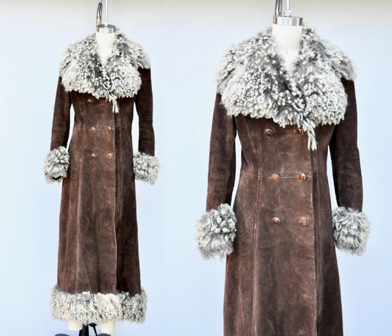 70s Leather & Mongolian Curly Lamb Wool Fur - Prin