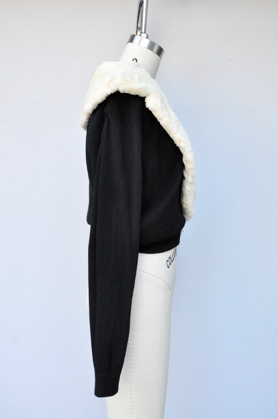 50s Black Cashmere Cardigan with Shearling Fur Co… - image 9