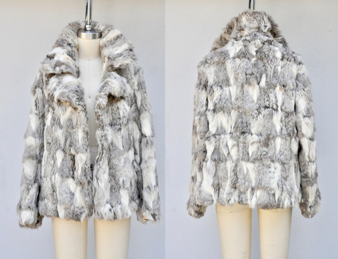 Rare Rabbit Grey Jacket Vintage 2 Tones Gray Rabbit FUR Jacket - Multi Color Rabbit Fur Jacket ...