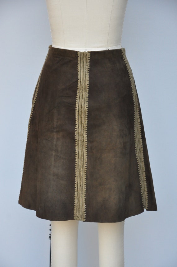 Vintage High Waisted Leather Skirt and Crochet Pa… - image 7