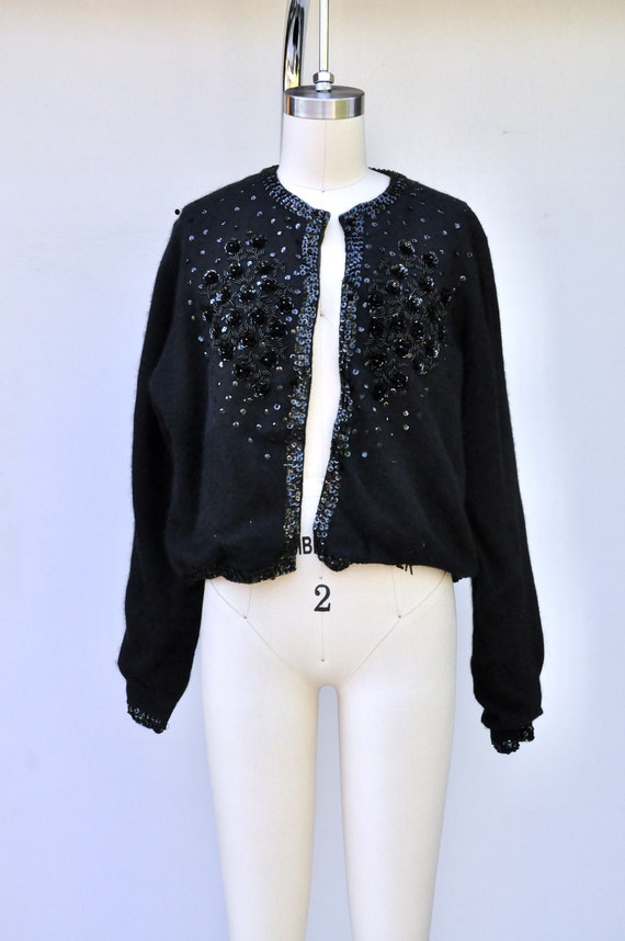 Vintage Beaded Cardigan - Lambswool Angora Black … - image 8