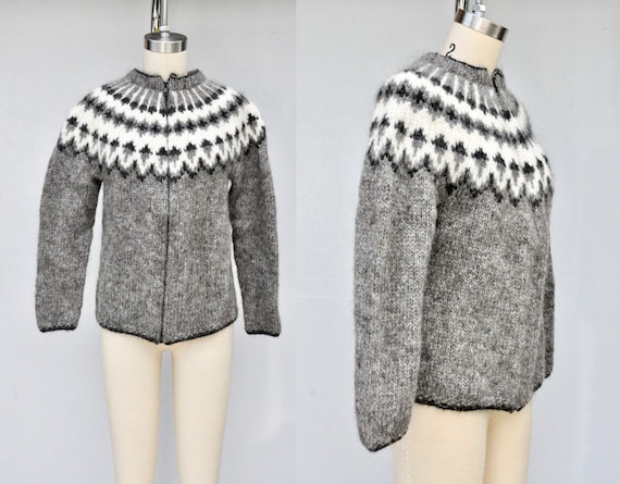 Vintage Icelandic Sweater Cardigan - Wool Cardigan