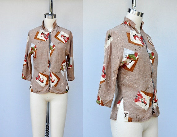 40s Shirt - 40s Blouse - ASIAN Print - Novelty Pri