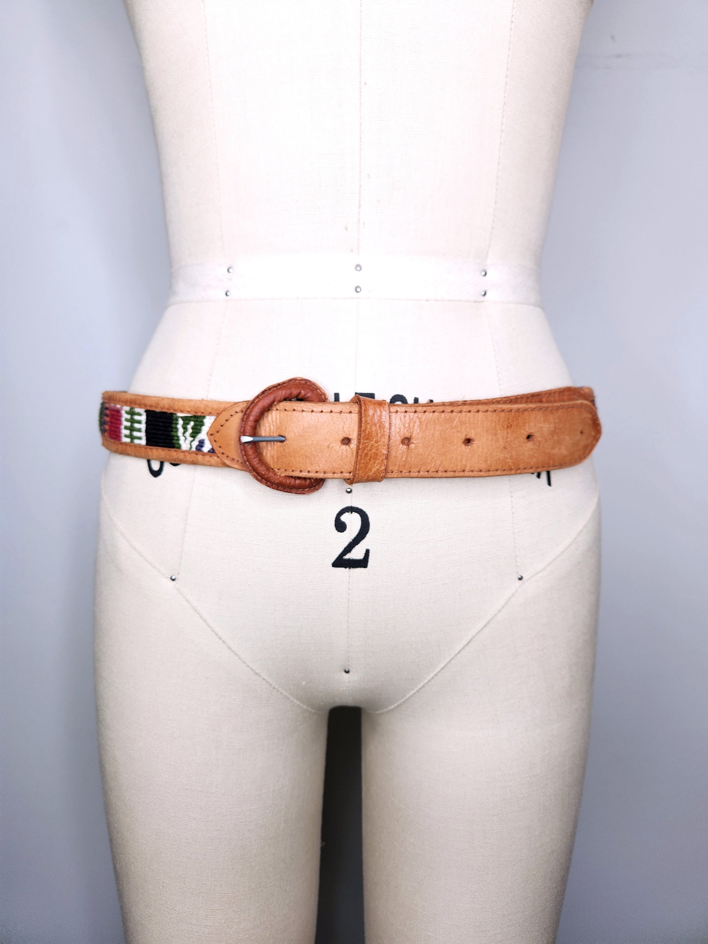 Colorful Kilim LEATHER Belt WOOL & Leather Navajo Southwestern Guatemalan S M Colorful Kilim LEATHER Belt - WOOL & Leather Belt - Navajo  main image 3