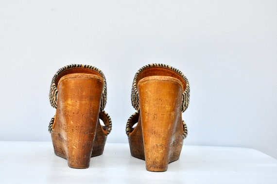 Vintage Kilim Clogs - Leather Wool & Wood Clogs M… - image 8