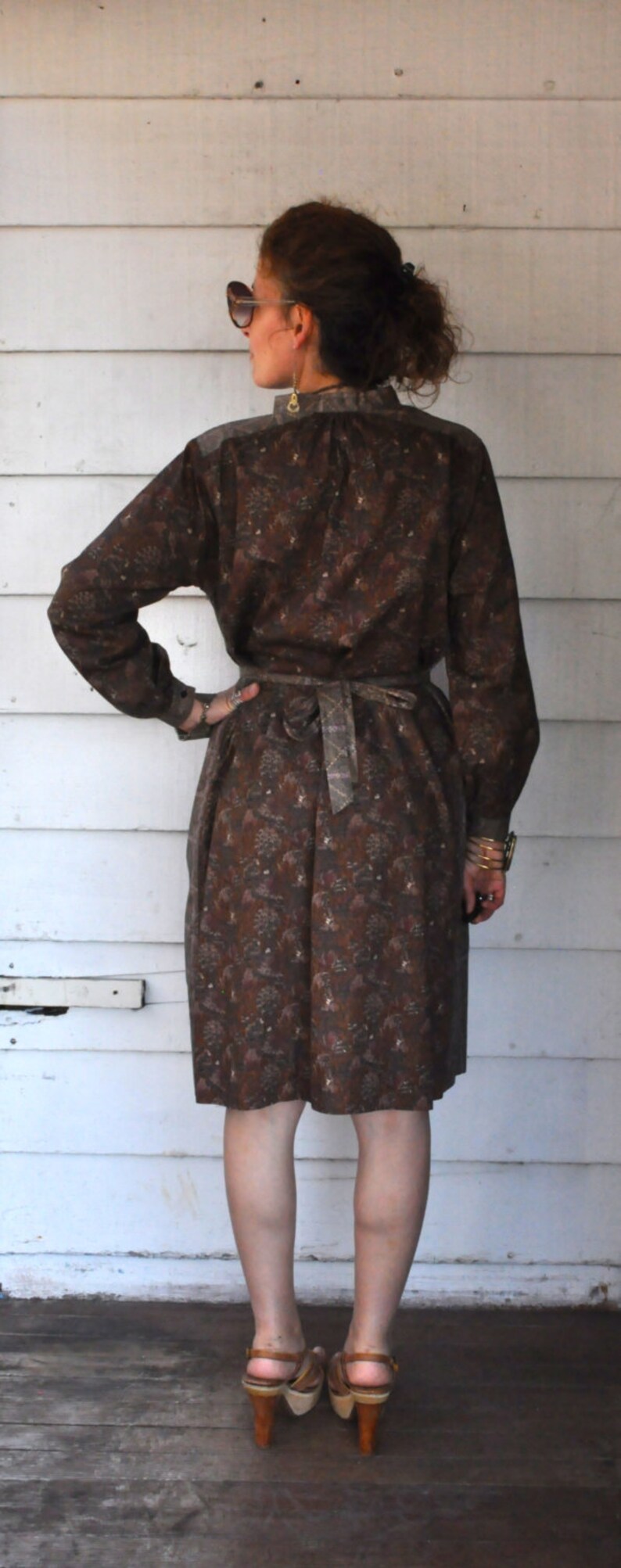 Vintage Indian Silk Dress Silk /& Cotton Dress Block Print Indian Dress S Boho Hippie Gypsy M Pockets Long Sleeves Belted