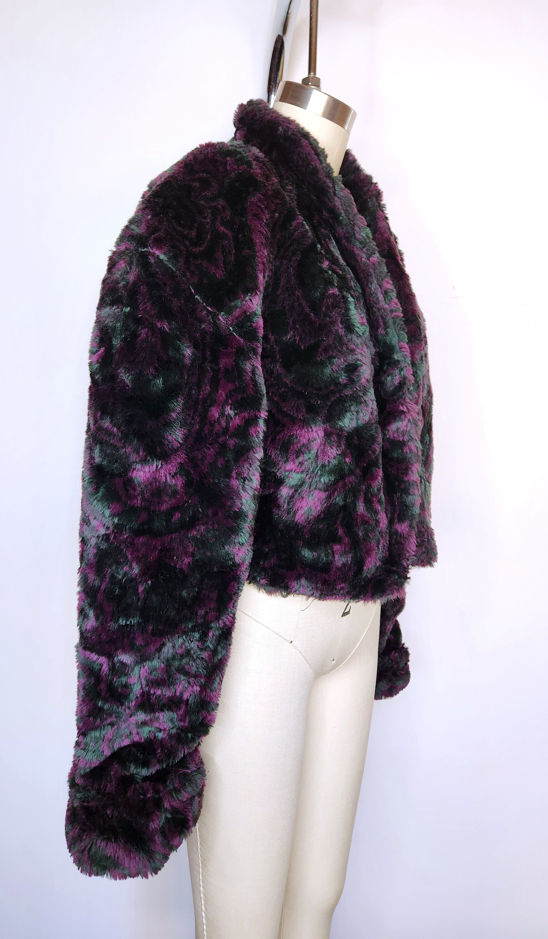 vintage 80-90s faux fur cropped jaket 80s Vintage Faux Fur Black 